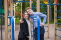 Pretty girl and boy hugging outdoor. Young couple Royalty Free Stock Photo