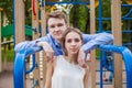 Pretty girl and boy together. Young couple outdoor portrait Royalty Free Stock Photo