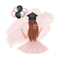 Pretty girl celebrate graduation with with balloons.