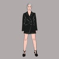 Pretty girl in a Classic blazer. The black. Fashionable image, model, self-confidence, pride. Vector isolated