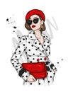 Pretty girl in a clothes and beret. Vector illustration. Fashion and style, clothing and accessories.
