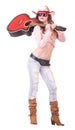 Pretty girl with cowboy hat with guitar Royalty Free Stock Photo