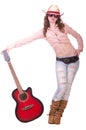 Pretty girl with cowboy hat with guitar Royalty Free Stock Photo
