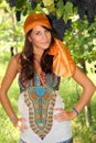 Pretty girl dressed like gypsy in vineyard Royalty Free Stock Photo