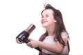 Child girl drying hair Royalty Free Stock Photo