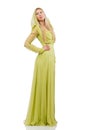 Pretty girl in elegant green dress isolated on Royalty Free Stock Photo