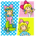 Pretty girl expressions with big bow vector illustration.