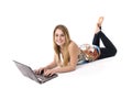 Pretty girl on floor with computer Royalty Free Stock Photo