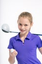 Pretty girl golfer on white backgroud in studio Royalty Free Stock Photo