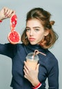 Pretty girl with grapefruit juice Royalty Free Stock Photo