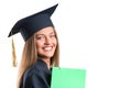 Pretty girl holding diploma. isolated