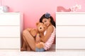 Pretty girl hugging soft toy with love Royalty Free Stock Photo