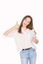 Happy smile emotion. Thumb up like gesture. Attractive teenager
