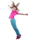 Pretty girl jumping and dancing over white Royalty Free Stock Photo