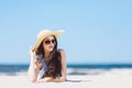 Pretty girl laying on the beach Royalty Free Stock Photo