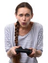 Pretty girl playing computer game Royalty Free Stock Photo