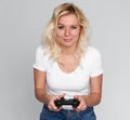 Pretty girl playing computer game Royalty Free Stock Photo