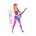 Pretty Girl Playing Electric Guitar, Creative Hobby or Profession Cartoon Style Vector Illustration on White Background