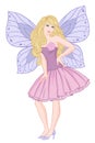 Pretty  girl posing in dress and butterfly wings, hand drawn vector illustration on a white background Royalty Free Stock Photo