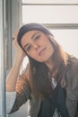 Pretty girl posing in a metro car Royalty Free Stock Photo