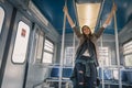 Pretty girl posing in a metro car Royalty Free Stock Photo