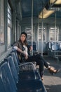 Pretty girl posing in a metro car Royalty Free Stock Photo