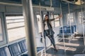 Pretty girl posing in a metro car Royalty Free Stock Photo