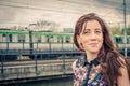 Pretty girl posing on railroad bridge Royalty Free Stock Photo