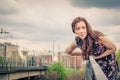 Pretty girl posing on railroad bridge Royalty Free Stock Photo