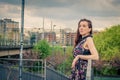 Pretty girl posing on railroad bridge Royalty Free Stock Photo