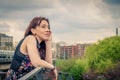 Pretty girl posing on railroad bridge Royalty Free Stock Photo