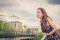 Pretty girl posing on railroad bridge Royalty Free Stock Photo