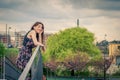 Pretty girl posing on railroad bridge Royalty Free Stock Photo