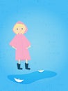 Pretty girl in the rain in front of the puddle vector illustration.