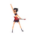 Pretty Girl Rock Star Playing Electric Guitar Vector Illustration