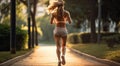 pretty girl running in nature, sports girl running, young woman