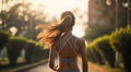 pretty girl running in nature, sports girl running, young woman