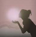 Pretty girl sending air kiss .Women vector silhouette. Royalty Free Stock Photo