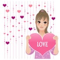Pretty Girl showing loving heart on beaded curtain background
