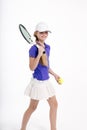 Pretty girl tennis player on white backgroud in studio