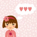 Pretty Girl Thinks about Love. Heart Background.