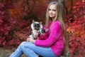 Pretty girl with two chihuahua dogs on the nature Royalty Free Stock Photo