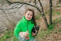 Pretty girl with two chihuahua dogs on the nature Royalty Free Stock Photo