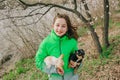 Pretty girl with two chihuahua dogs on the nature Royalty Free Stock Photo