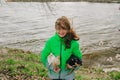 Pretty girl with two chihuahua dogs on the nature Royalty Free Stock Photo