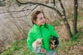 Pretty girl with two chihuahua dogs on the nature Royalty Free Stock Photo