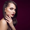 Pretty girl with unusual hairstyle, bright makeup Royalty Free Stock Photo