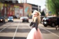 Pretty girl walking down the street Royalty Free Stock Photo