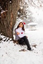 Pretty girl in winter forest, young woman in winter park Royalty Free Stock Photo