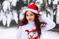 Pretty girl in winter forest, young woman in winter park Royalty Free Stock Photo